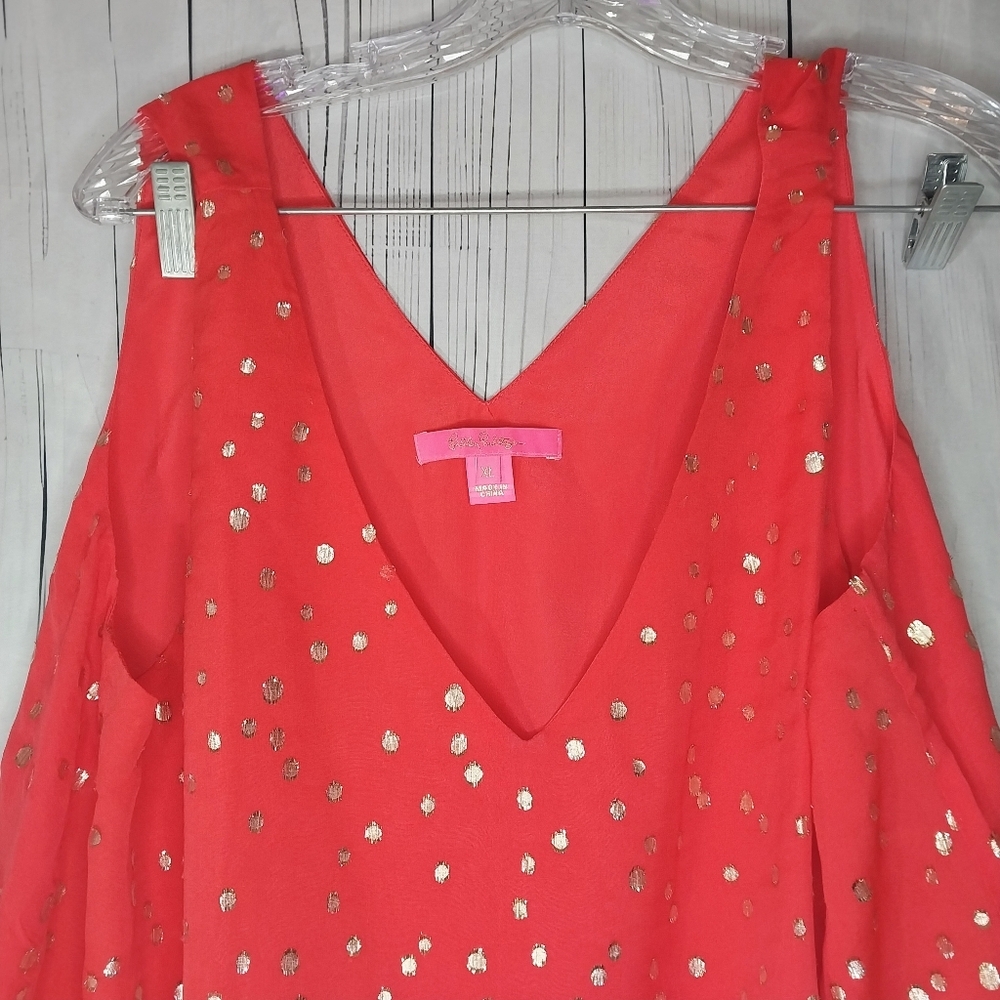 Lilly Pultzer Florin Silk Metallic Sleeveless Preppy V-Neck Night Out Top - Picture 7 of 10